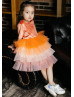 Elbow Sleeves Orange Velvet Ombre Tiered Tulle Flower Girl Dress